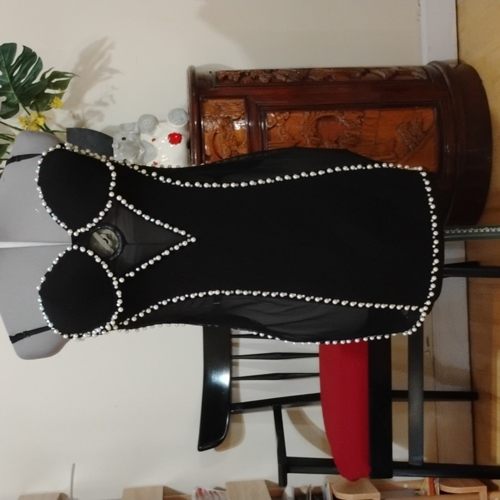 Banjul Black Mini Dress with Pearl Detailing Size Large